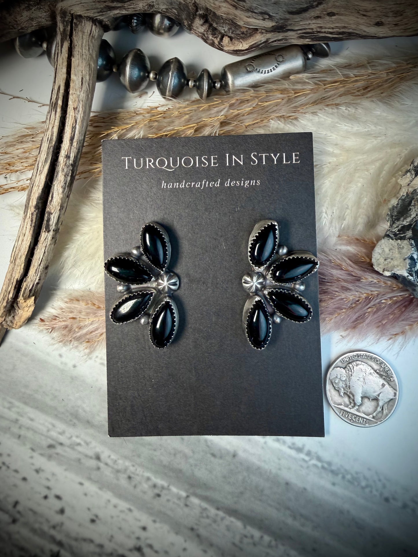 Black Onyx Cluster Earrings
