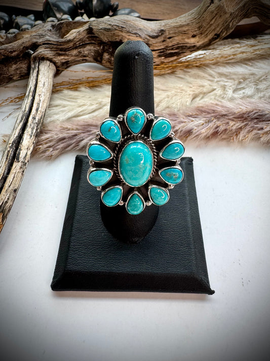 Adjustable Turquoise Cluster Ring