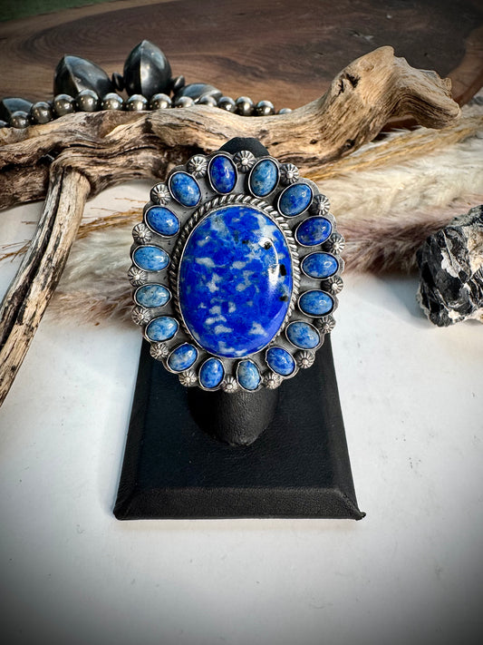 Denim Lapis Cluster Ring- Adjustable