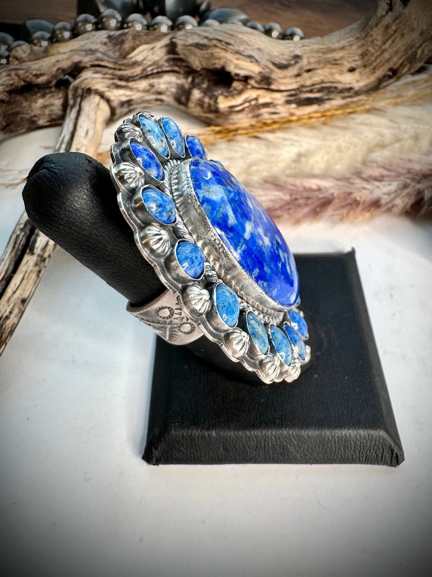Denim Lapis Cluster Ring- Adjustable