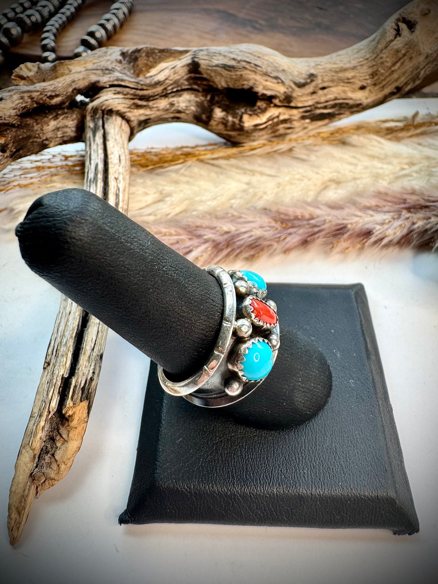 Reed Charley Red Coral and Turquoise Ring- Size 8 1/2