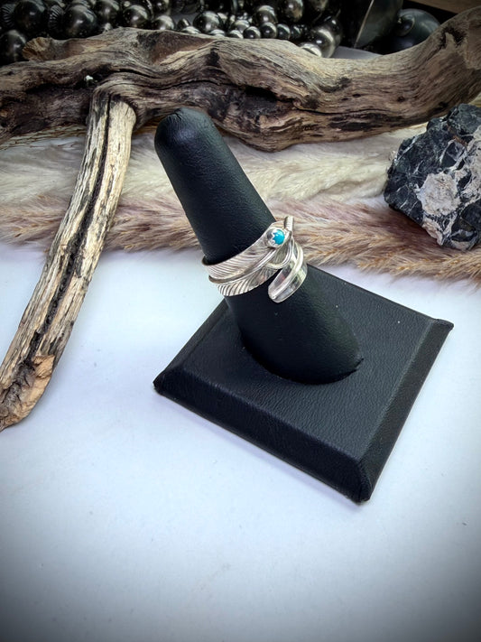 Adjustable Feather Ring with Turquoise