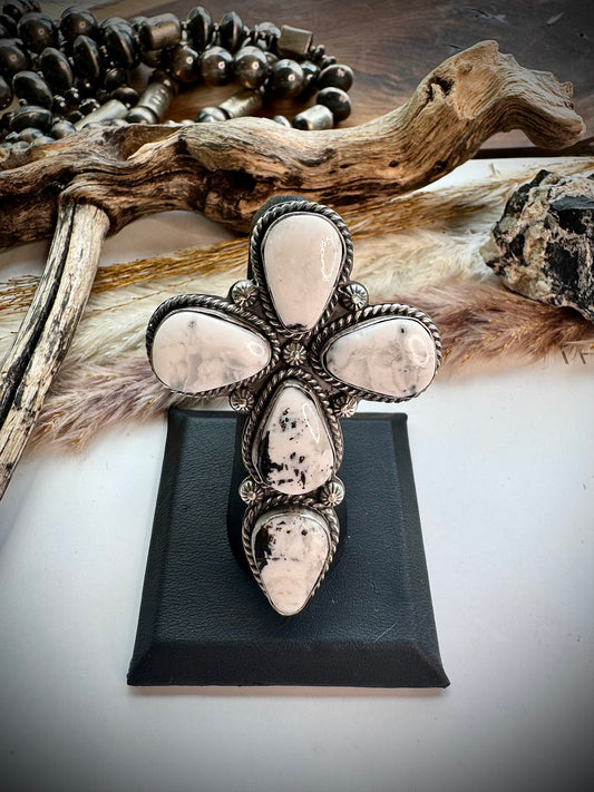 White Buffalo Cross Ring- Adjustable