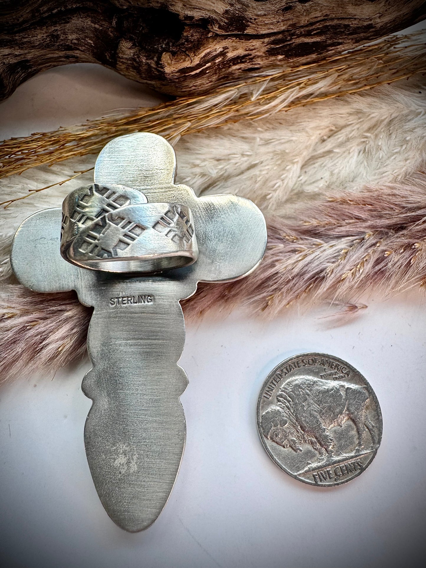 White Buffalo Cross Ring- Adjustable