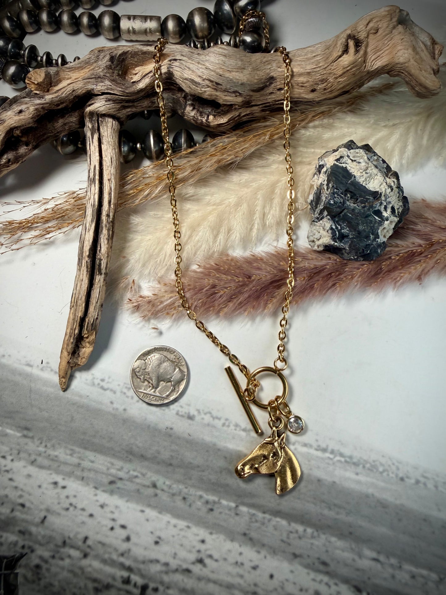 Horse Toggle Necklace- Gold