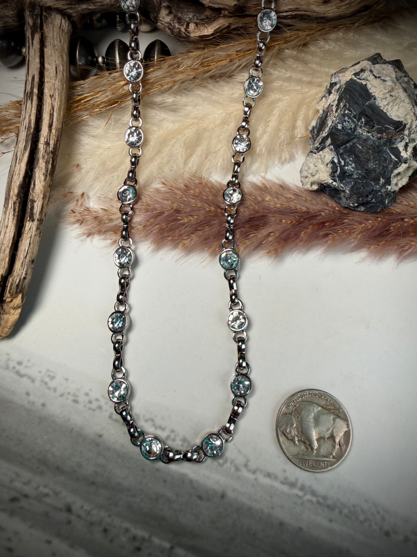 Equestrian Crystal Link Chain- Silver