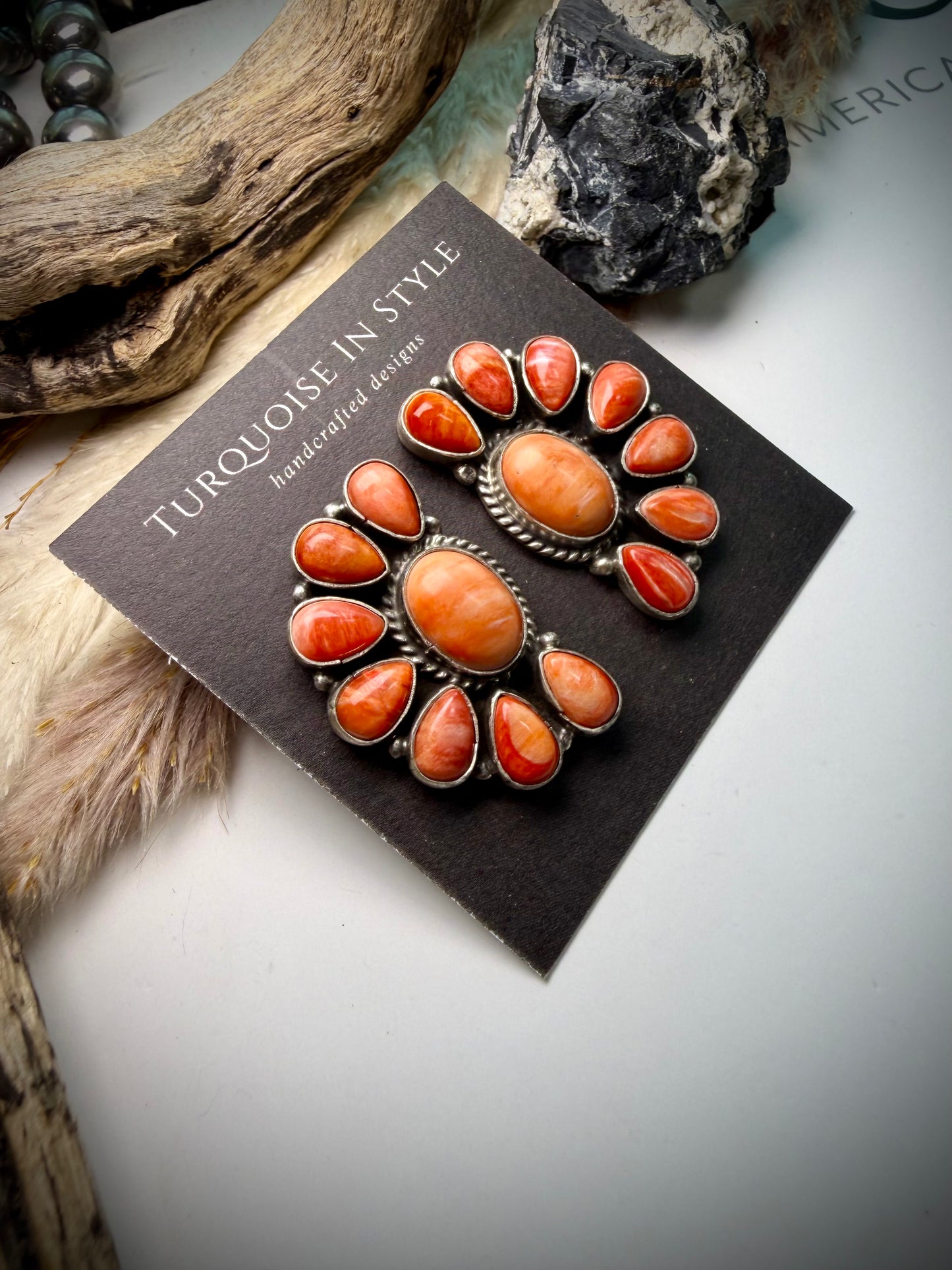 Red/Orange Spiny Marcella James Cluster Earrings