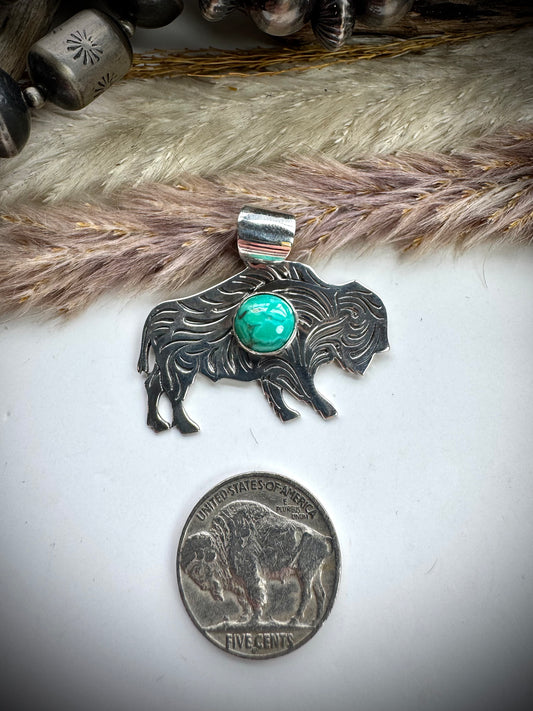 Silver Buffalo with Sonoran Turquoise Pendant