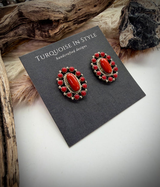 Red Coral Cluster Earrings