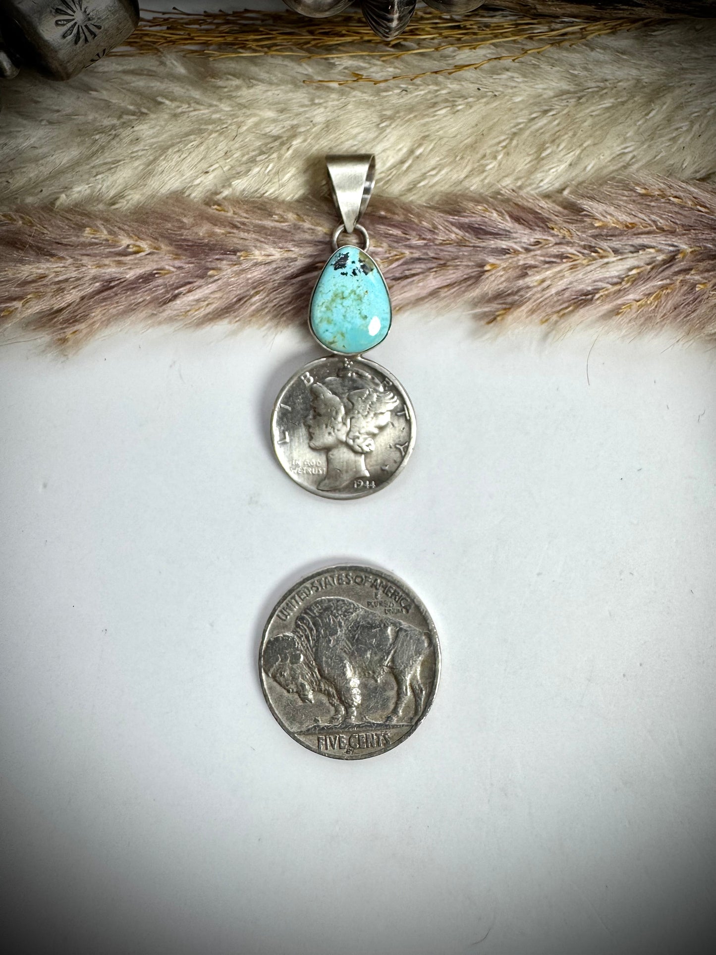 Blue Moon Turquoise and 1944 Mercury Dime Pendant