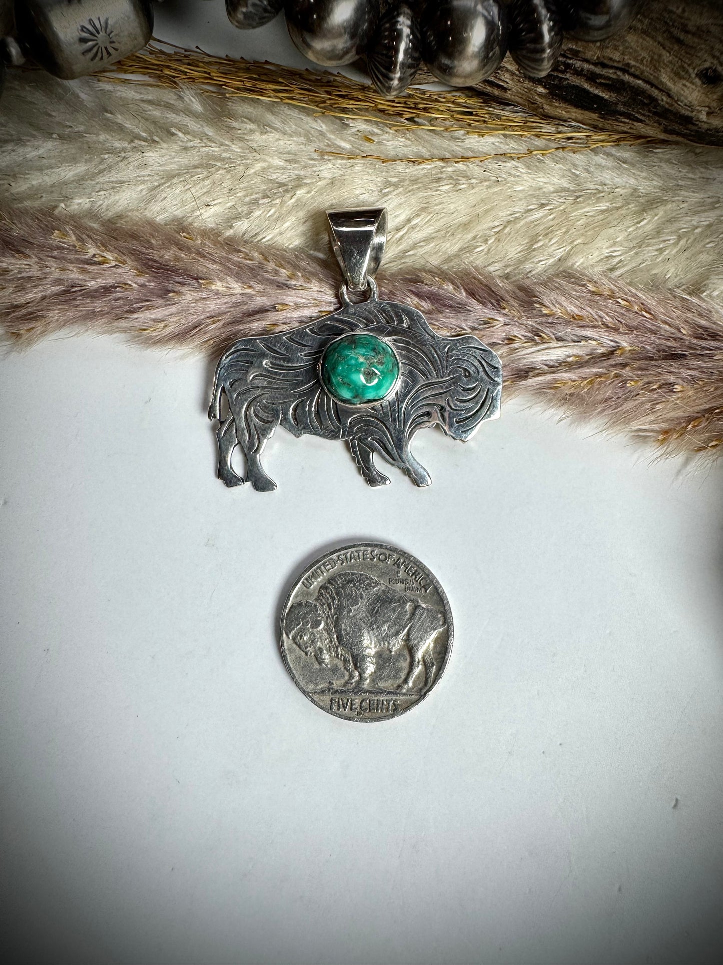 Silver Buffalo with Sonoran Turquoise Pendant