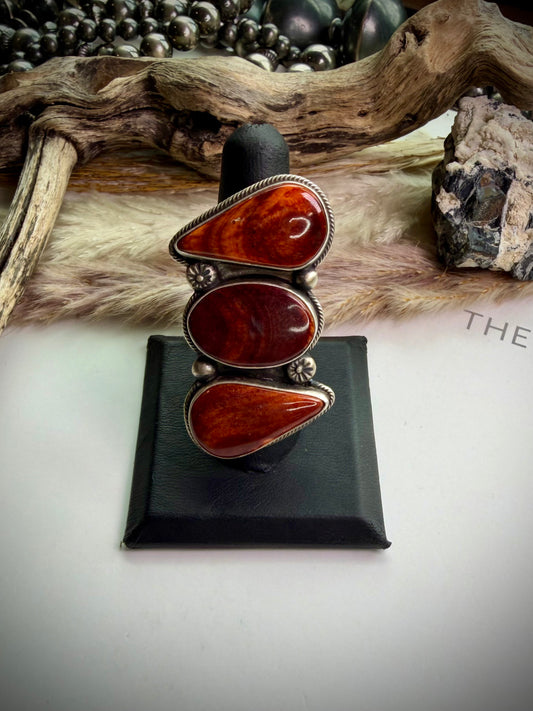 Megan's Three Stone Orange Spiny Ring (Adjustable)