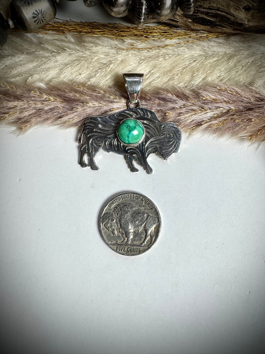 Silver Buffalo with Sonoran Turquoise Pendant