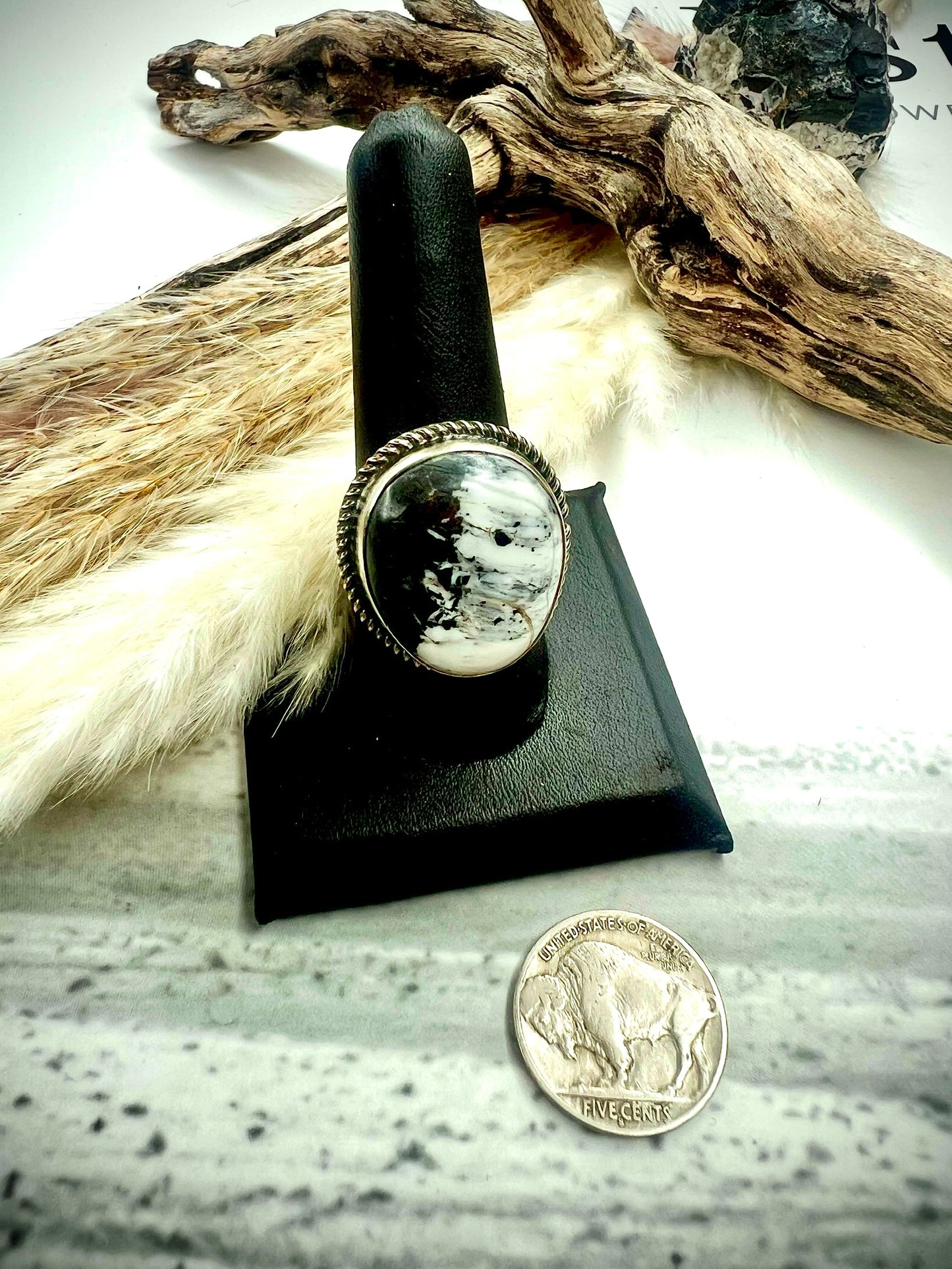 Striking Donovan Nez White Buffalo Adjustable Ring