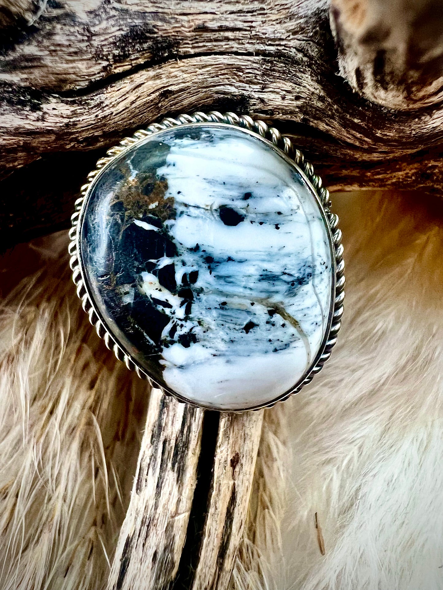 Striking Donovan Nez White Buffalo Adjustable Ring