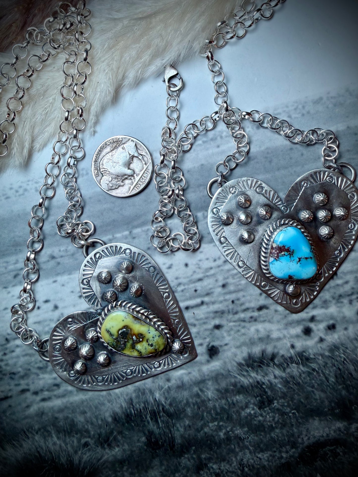 Native Made Stamped Heart with Turquoise