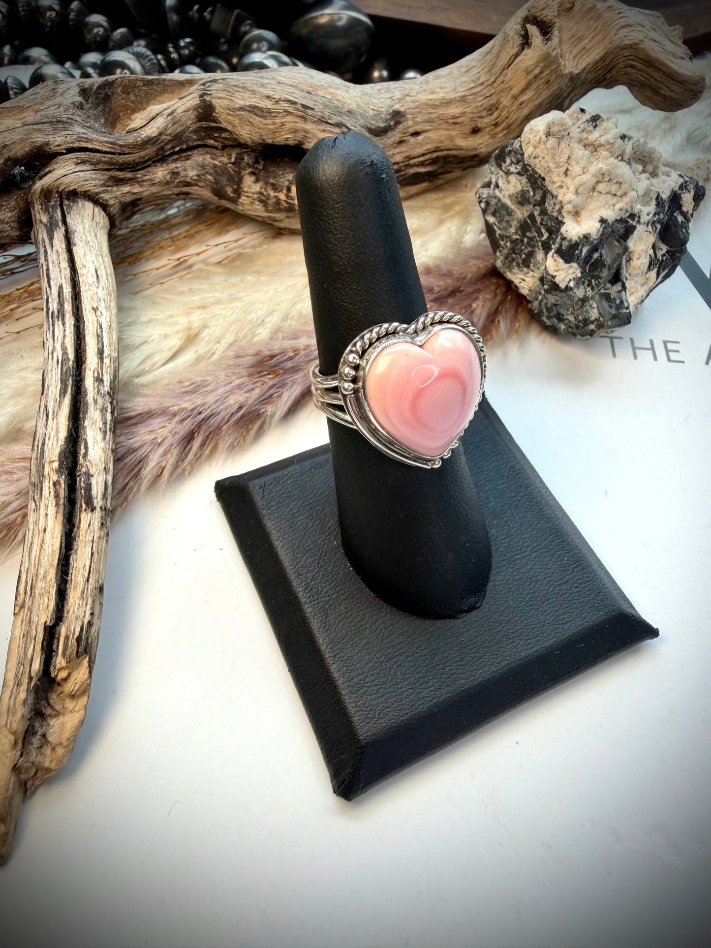Pink Conch Heart Ring- size 7