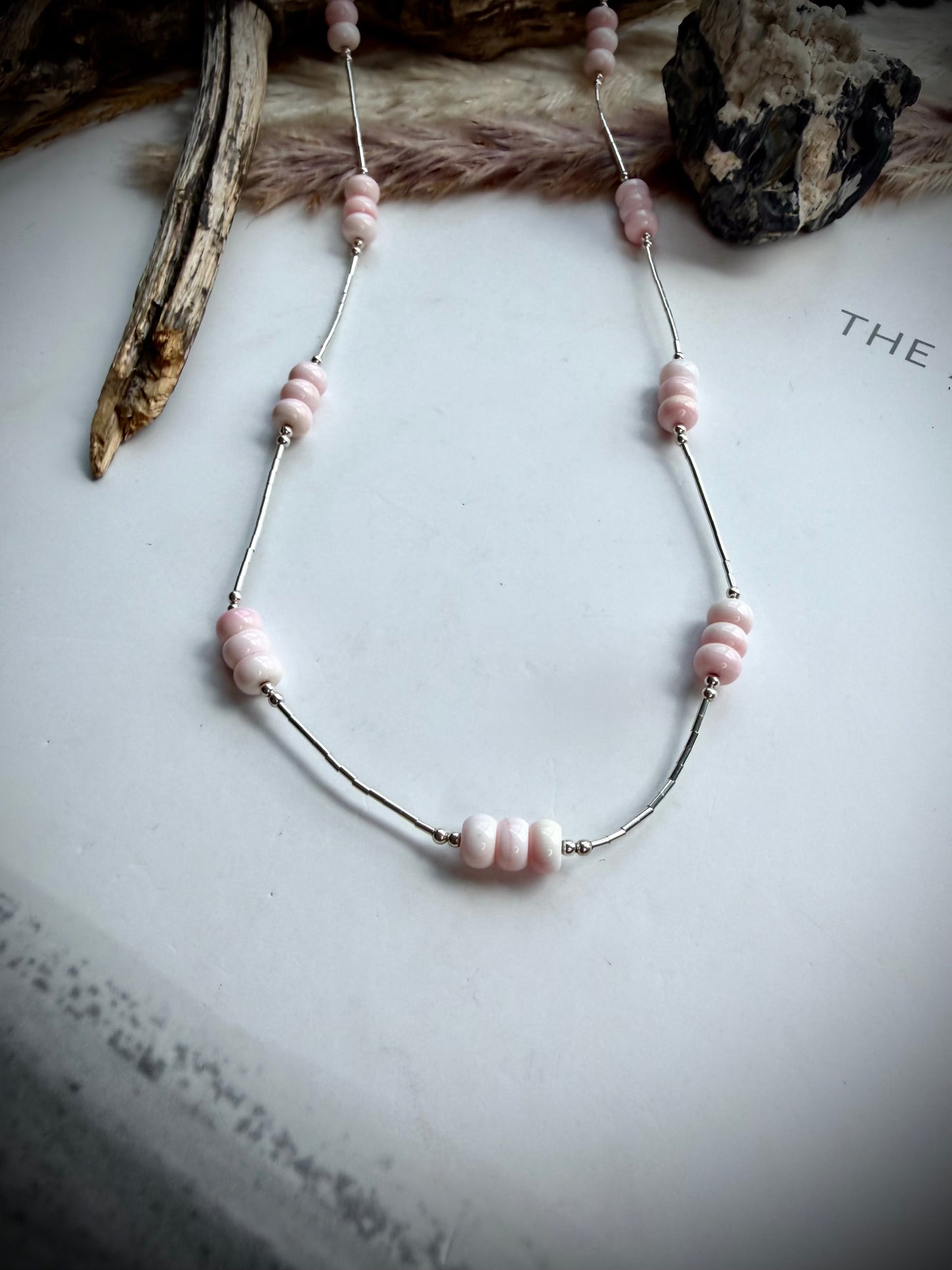 18" Pink Conch & Liquid Silver Necklace