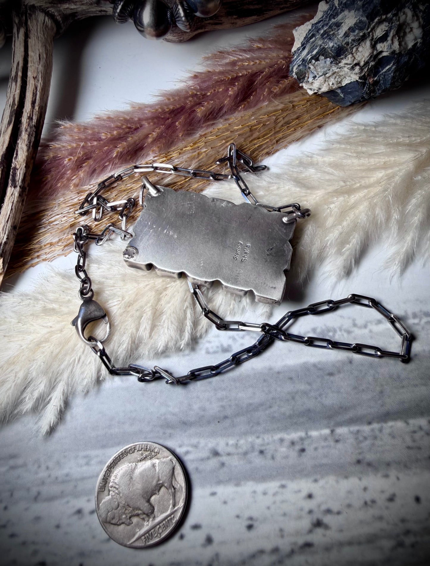 Square Black Onyx Bar Necklace by Sheila Becenti