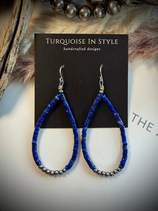 Lapis Heishi & 3mm Pearl Earrings