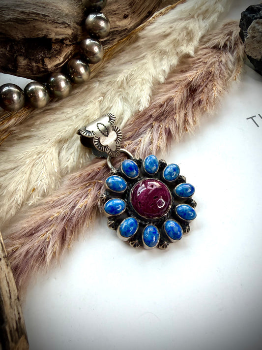 Lapis & Purple Spiny Cluster Pendant