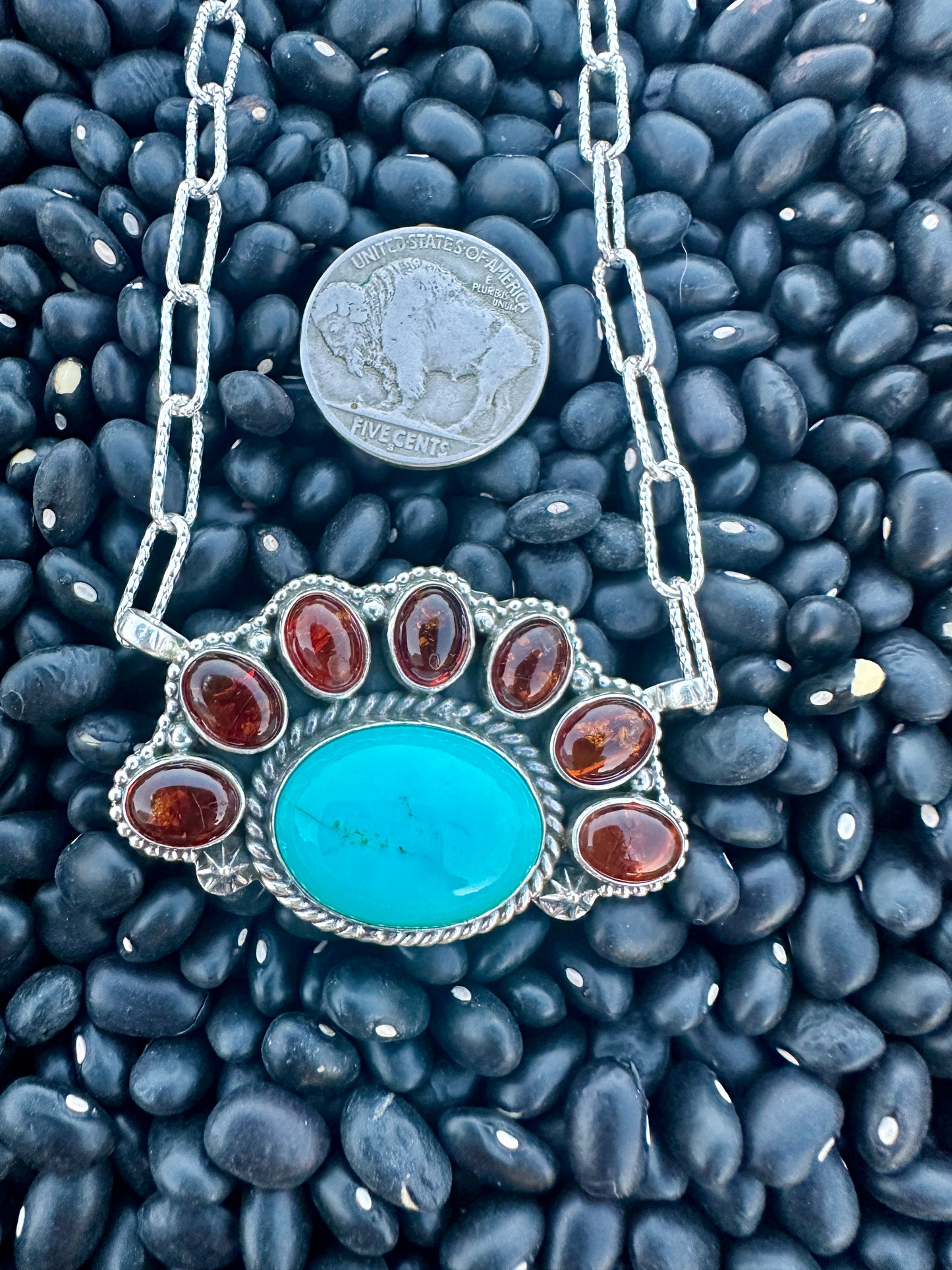 Amber & Turquoise Cluster Necklace