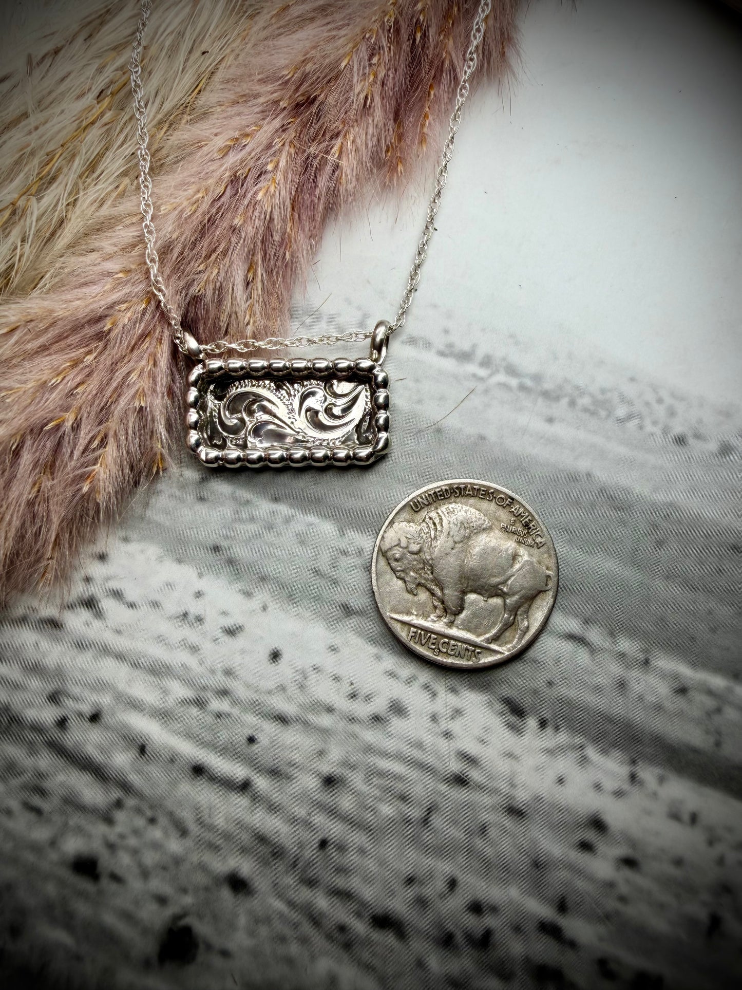 Arlene Lewis Sterling Tooled Stamped Silver Bar Necklace