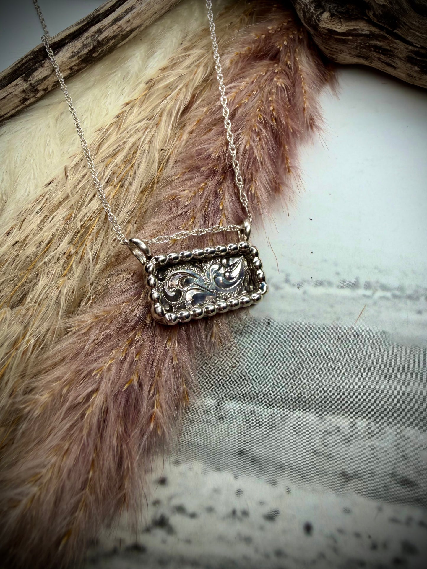 Arlene Lewis Sterling Tooled Stamped Silver Bar Necklace