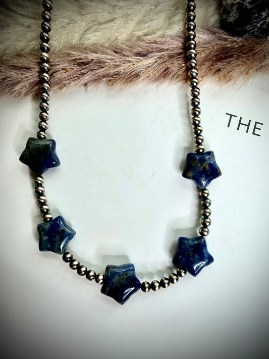 18" Sodalite Stars & 4mm Sterling Pearl Necklace