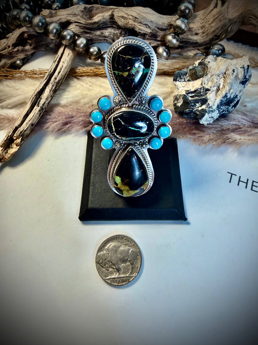 J Piaso Jr Blackjack & Sleeping Beauty Ring- size 9