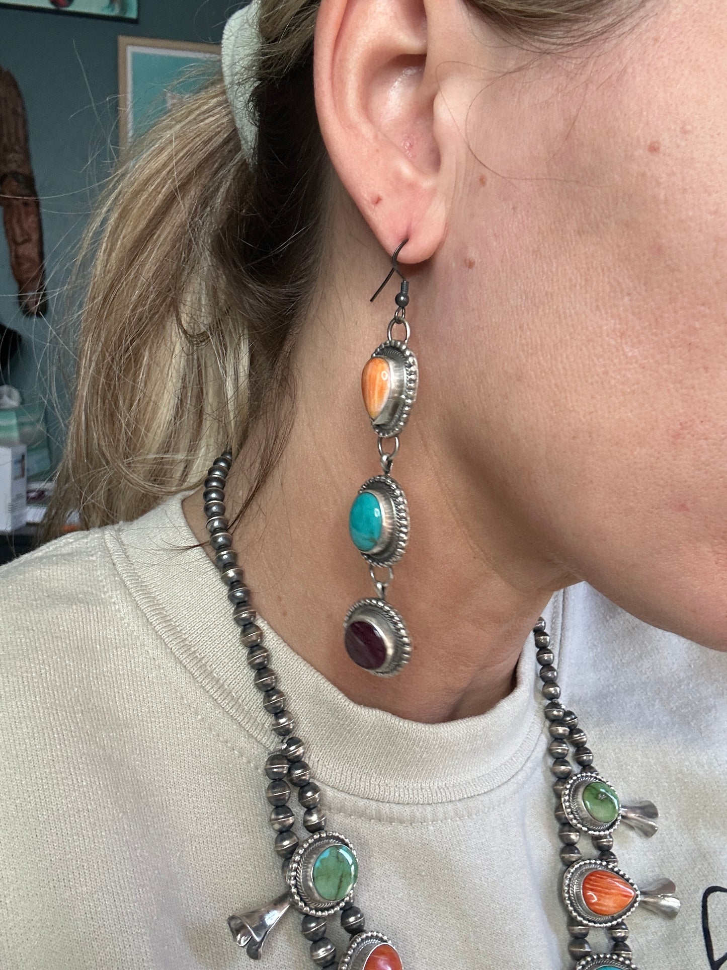 Timothy Yazzie Multi-Stone Squash Blossom Necklace & Earring Set