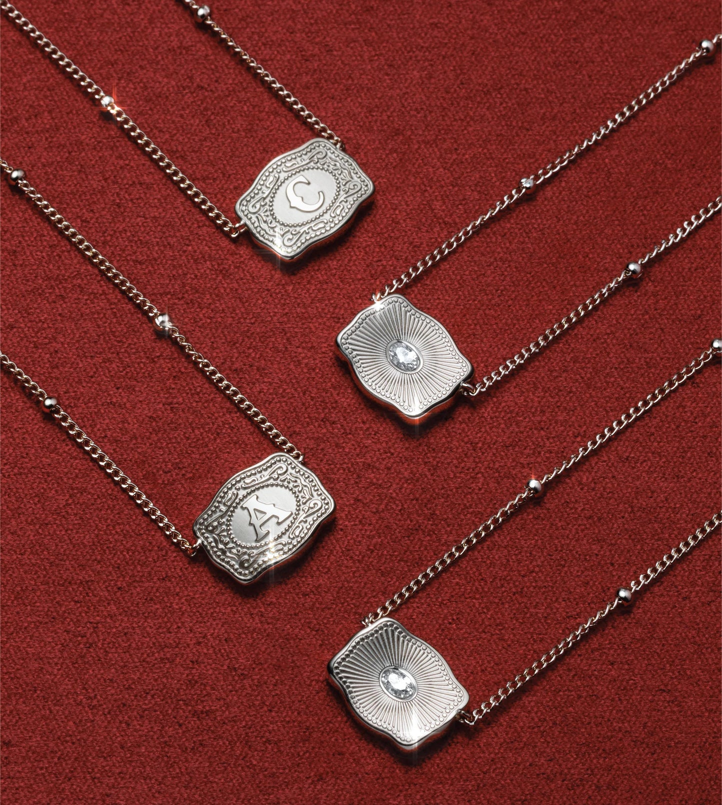 Ultra Mini Buckle Initial Necklaces- Silver