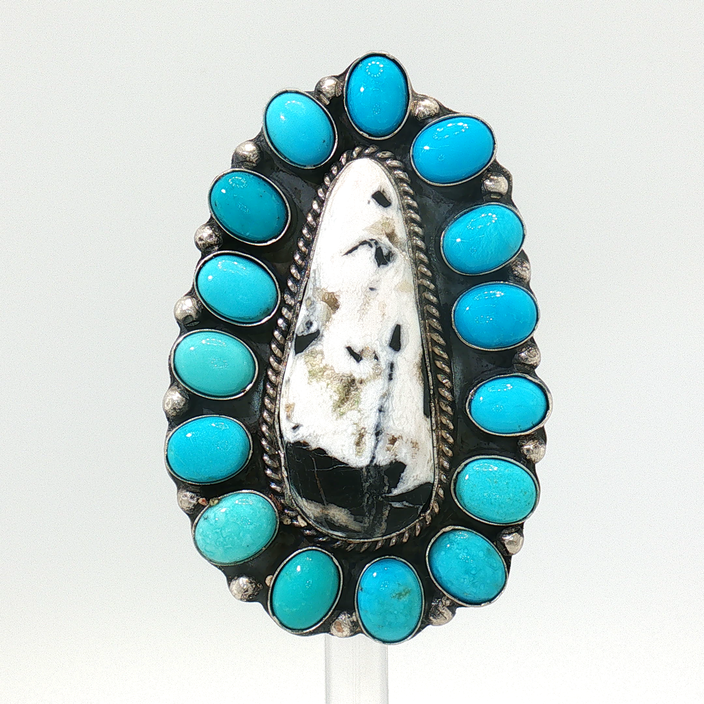 White Buffalo & Turquoise Ring- Adjustable
