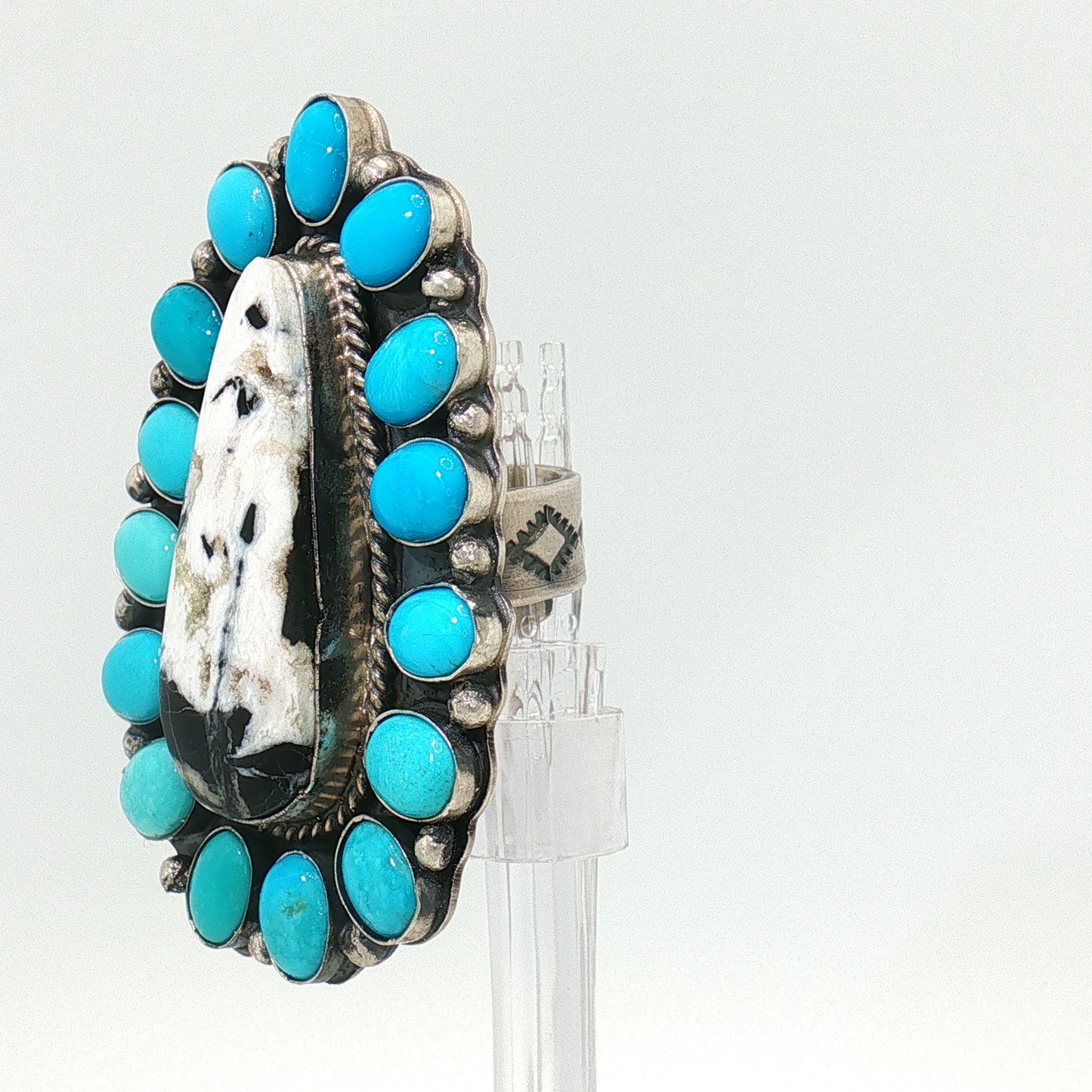 White Buffalo & Turquoise Ring- Adjustable