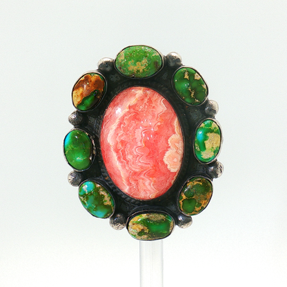 Sonoran Gold Turquoise & Rhodocrosite Cluster Ring- Adjustable