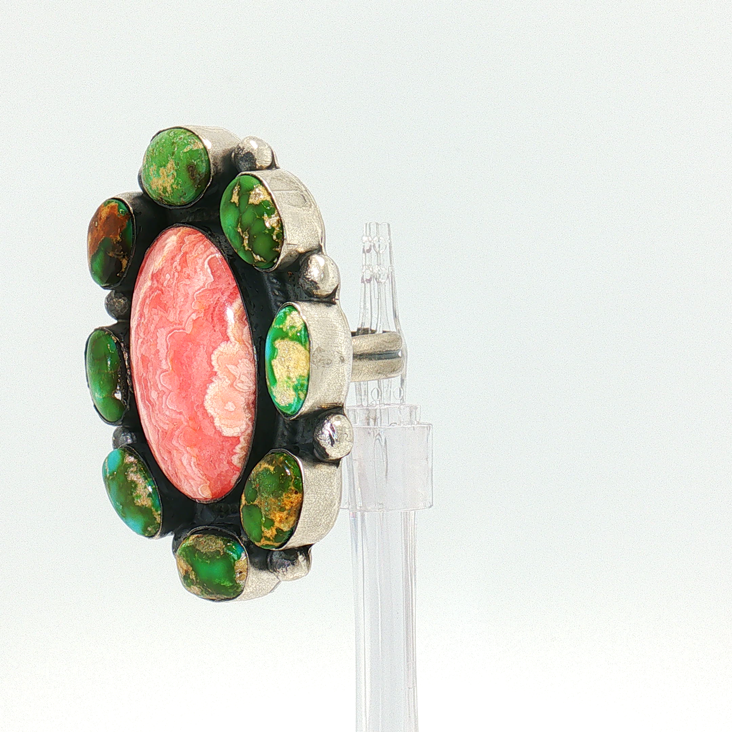Sonoran Gold Turquoise & Rhodocrosite Cluster Ring- Adjustable