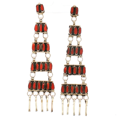 Red Coral Chandelier Earrings