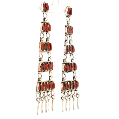 Red Coral Chandelier Earrings