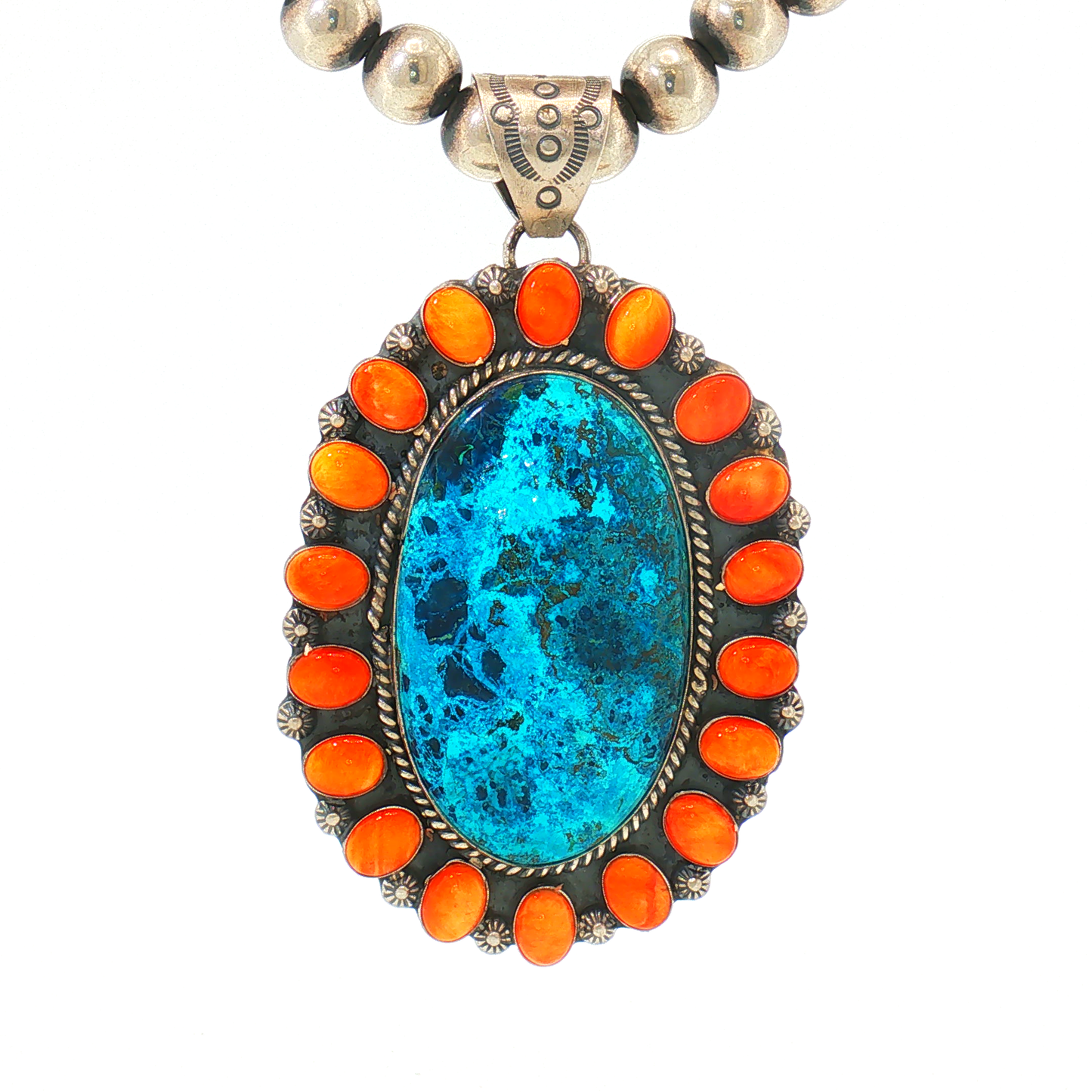 Chrysocolla & Orange Spiny Pendant