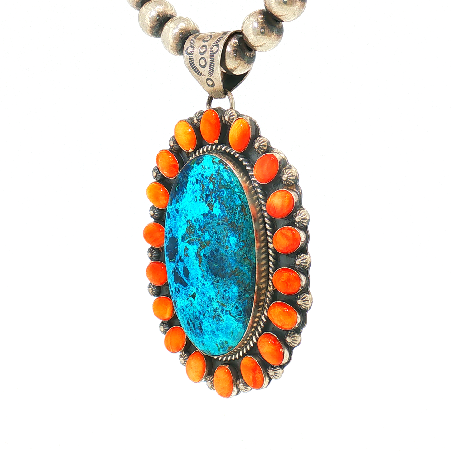 Chrysocolla & Orange Spiny Pendant