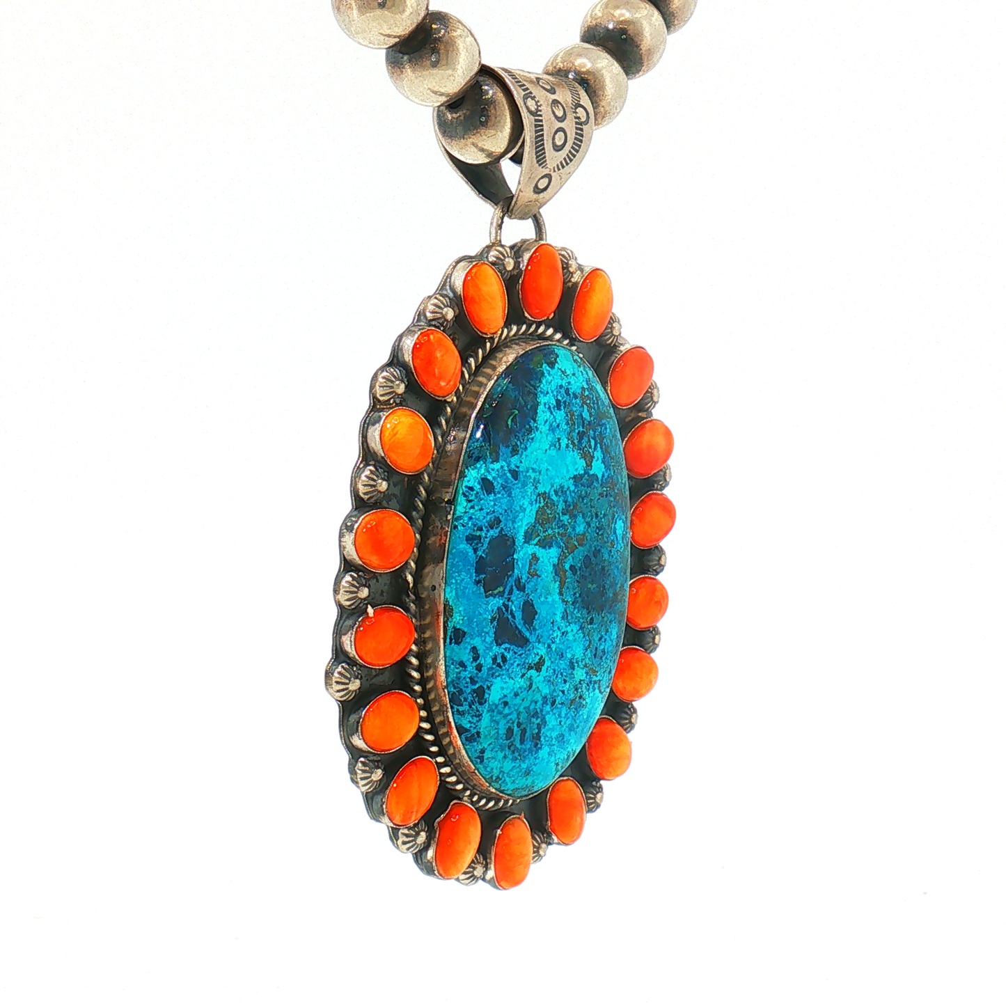 Chrysocolla & Orange Spiny Pendant