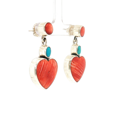 Federico Red Spiny & Turquoise Heart Earrings