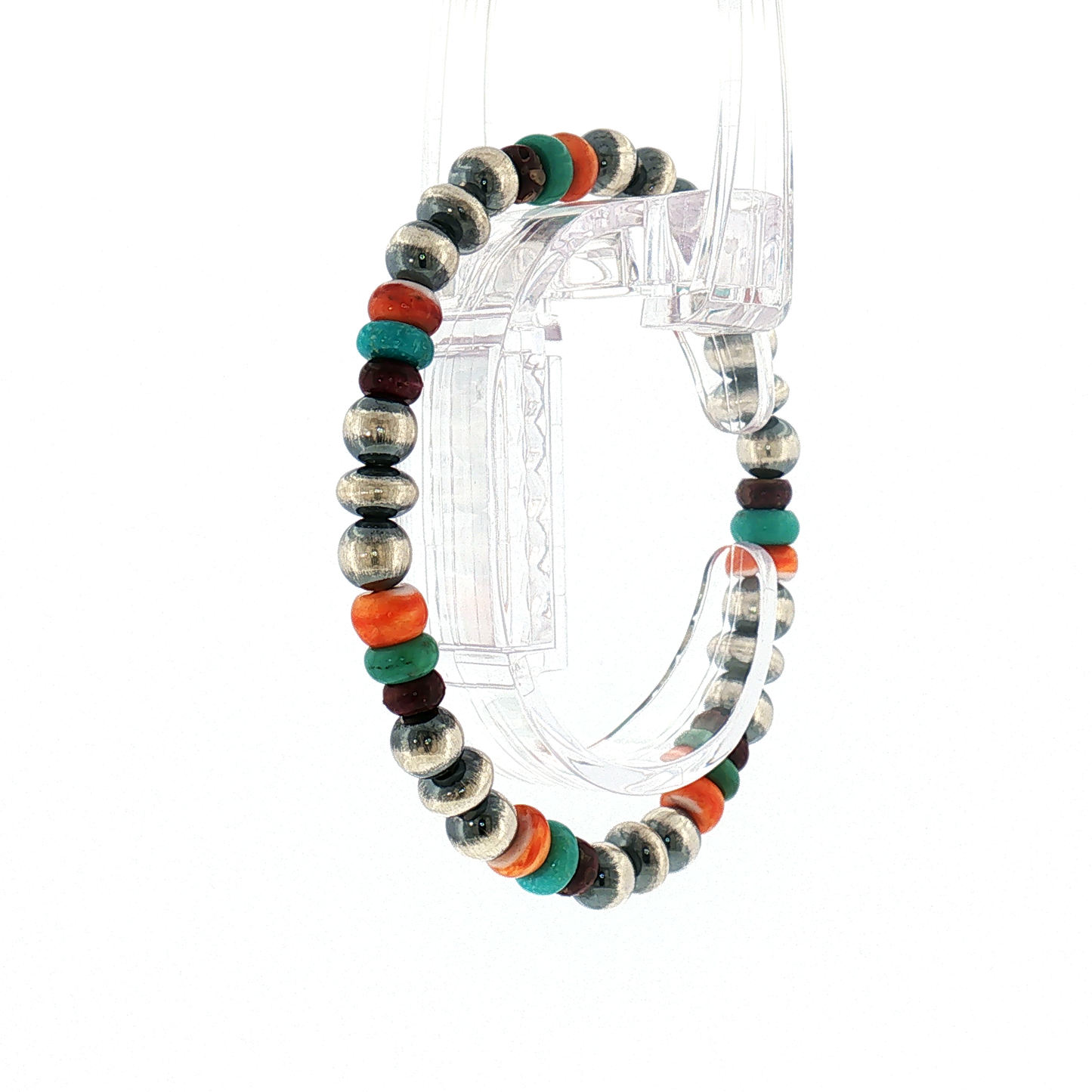 Sterling Pearl Stretch Bracelet with Spiny & Turquoise