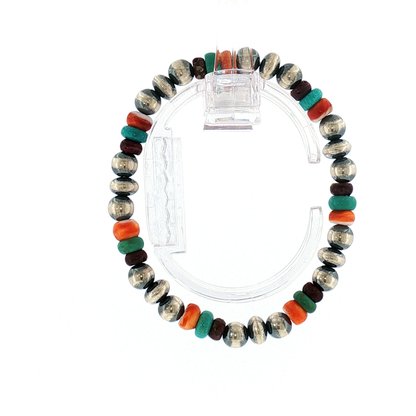 Sterling Pearl Stretch Bracelet with Spiny & Turquoise
