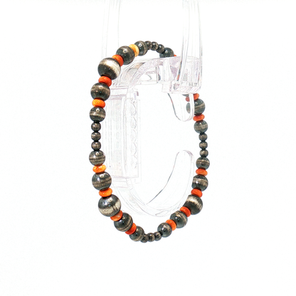Orange Spiny & Pearl Stretch Bracelet
