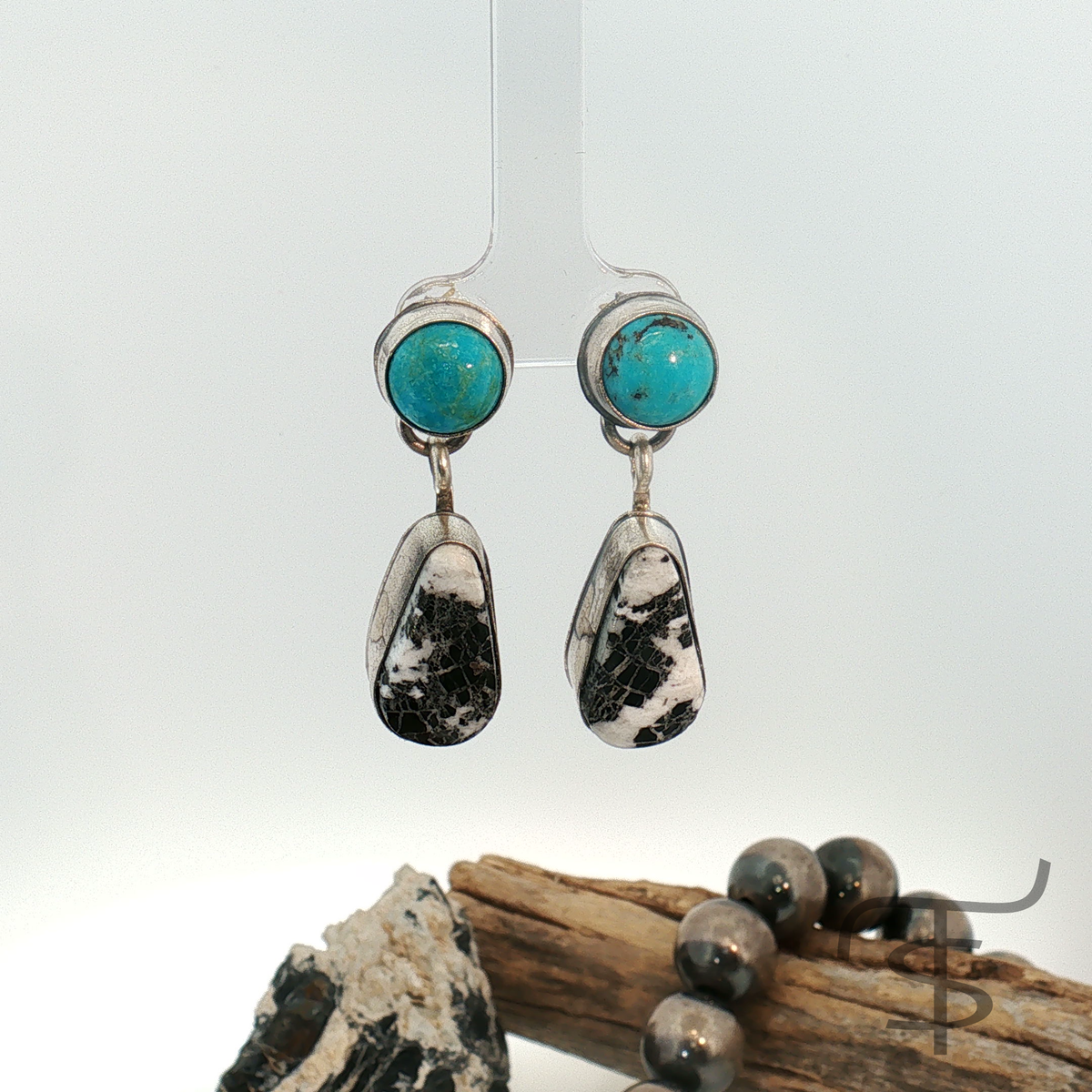 Turquoise and White Buffalo Drop Earrings