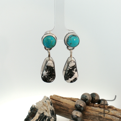 Turquoise and White Buffalo Drop Earrings