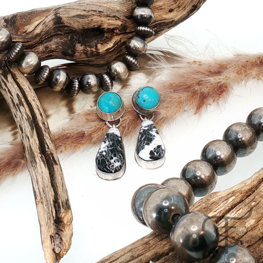 Turquoise and White Buffalo Drop Earrings