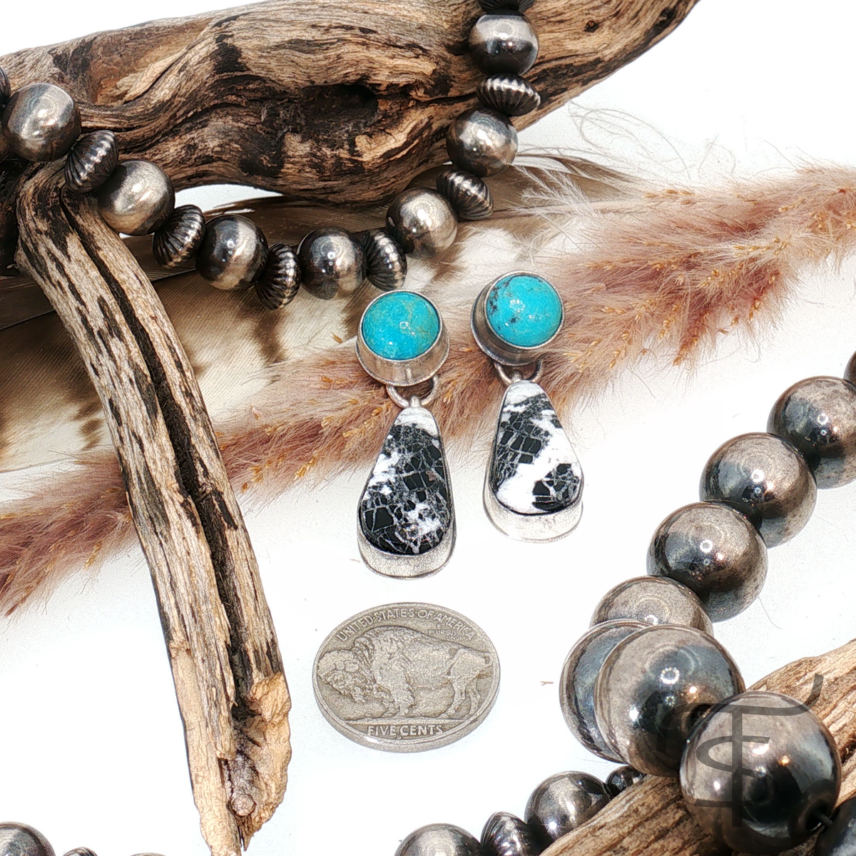 Turquoise and White Buffalo Drop Earrings