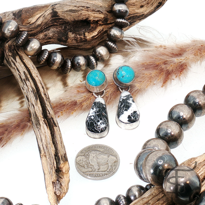 Turquoise and White Buffalo Drop Earrings